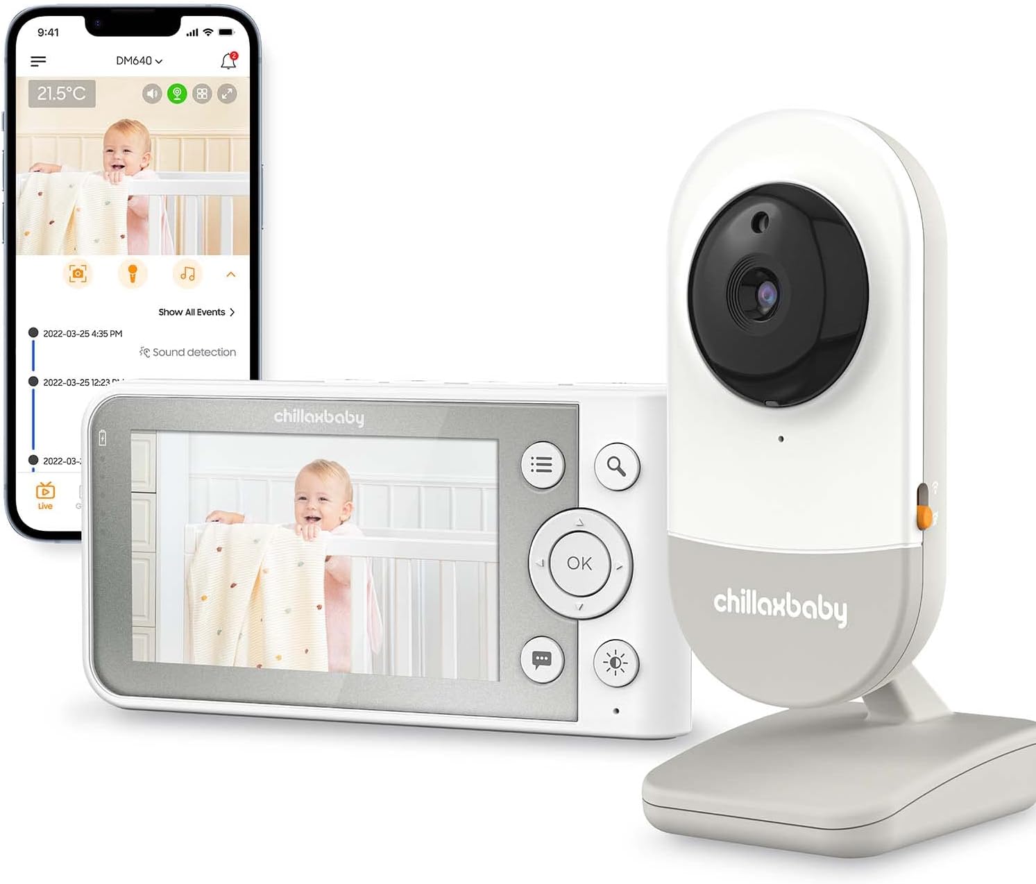 Chillax Daily Baby DM640 - WiFi Baby Monitor with Camera & Control Unit, 4.3" Screen, HD Camera, Privacy Protection Switch, WiFi Remote Streaming, 2-Way Audio, Night Vision - Powered by 5GenCare