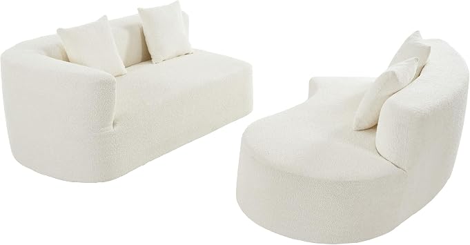 Modern Large Stylish Curved Sofa Couch, 2 Piece Sectional Sofa Set with 4 Pillows and Plush Sponge for Living Room, Bedroom (Beige)
