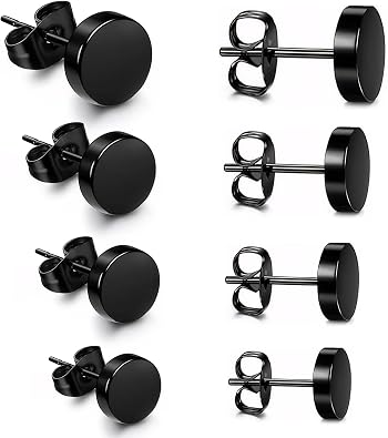 4 Pairs G23 Titanium Flat Dot Stud Earrings Hypoallergenic 3-6mm | Disc Stud Earrings, for Women Men Girls, Gold/Black, Stud Earring, Round Disc Earring for Sensitive Ears, 3/4/5/6mm