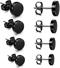 4 Pairs G23 Titanium Flat Dot Stud Earrings, Disc Stud Earrings Hypoallergenic for Women Men Girls Gold/Black Stud Earring Round Disc Earring for Sensitive Ears 3/4/5/6mm