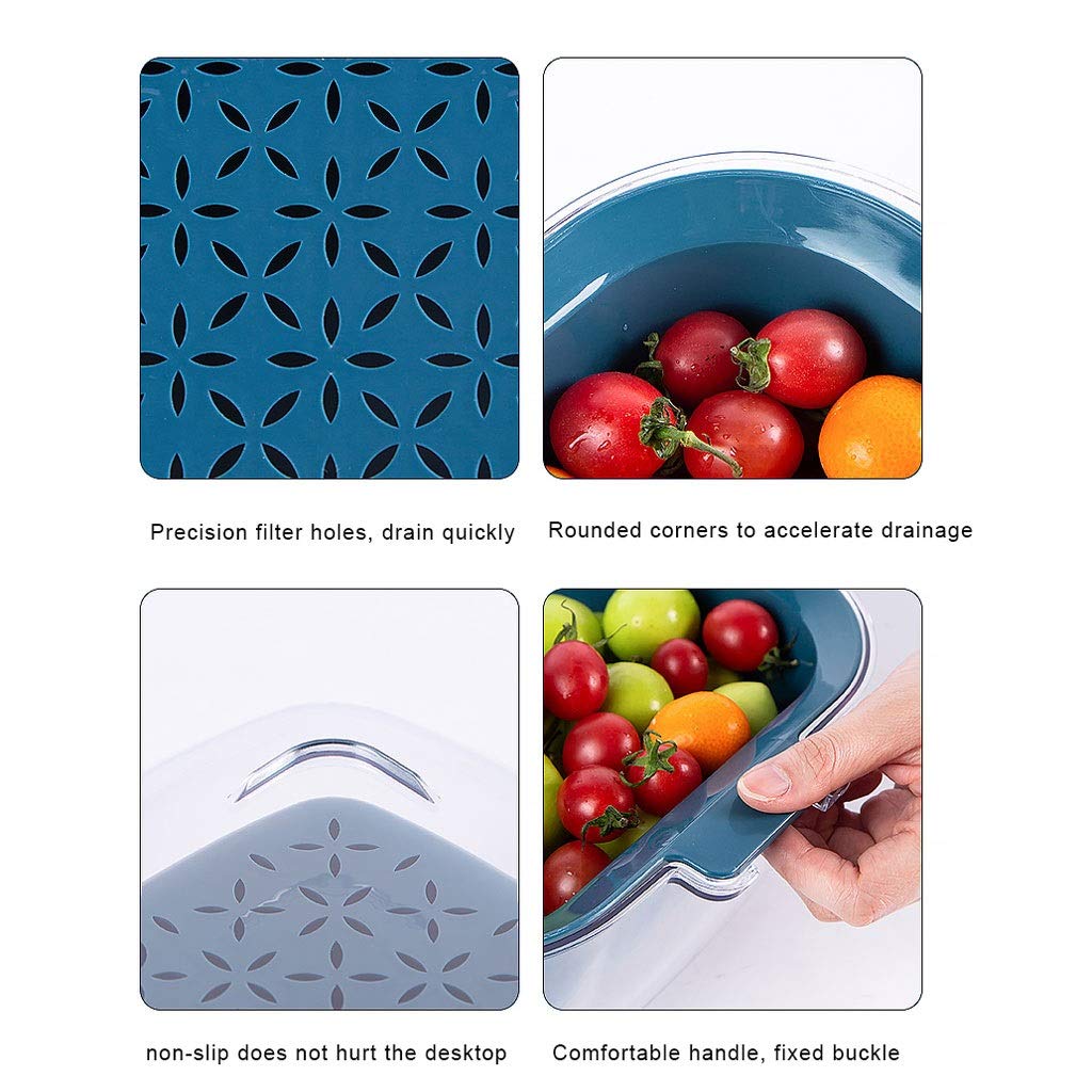 2 en 1 Cocina colador colador Cuenco plástico Doble Drenaje Cesta Copa de Almacenamiento Desmontable para Lavar la Fruta Vegetal (Color : Green)