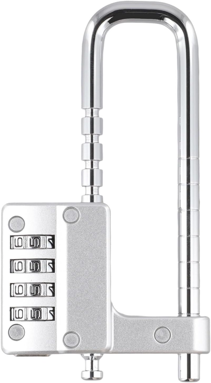 Adjustable U-Shaped Cabinet Lock, Mechanical 4-Digit Combination Padlock File Wardrobe Doors, Alloy Steel Security Handle, Telescopic 42-98mm, Black(Silver)