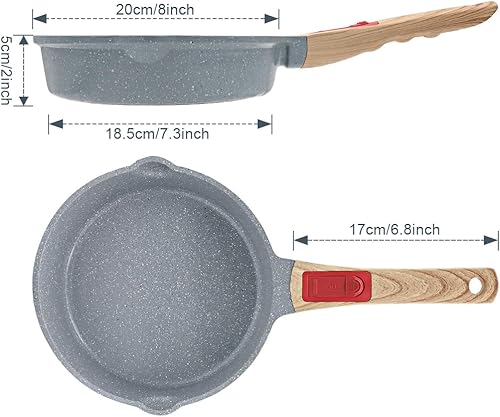 Miniatura 8 de Sartén profunda de cerámica antiadherente de 8 pulgadas, sartén pequeña para tortilla de huevos con mango extraíble, sartén de aluminio compatible