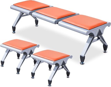 FQWYNMZ 3pcs Waiting Room Bench Set, 5-Seat Waiting Room Chairs, Office Guest Reception Seat, Metal Steel Frame, Leather Cushion, for Airport, Hospital, Bank, Salon, Barbershop, HallOrange