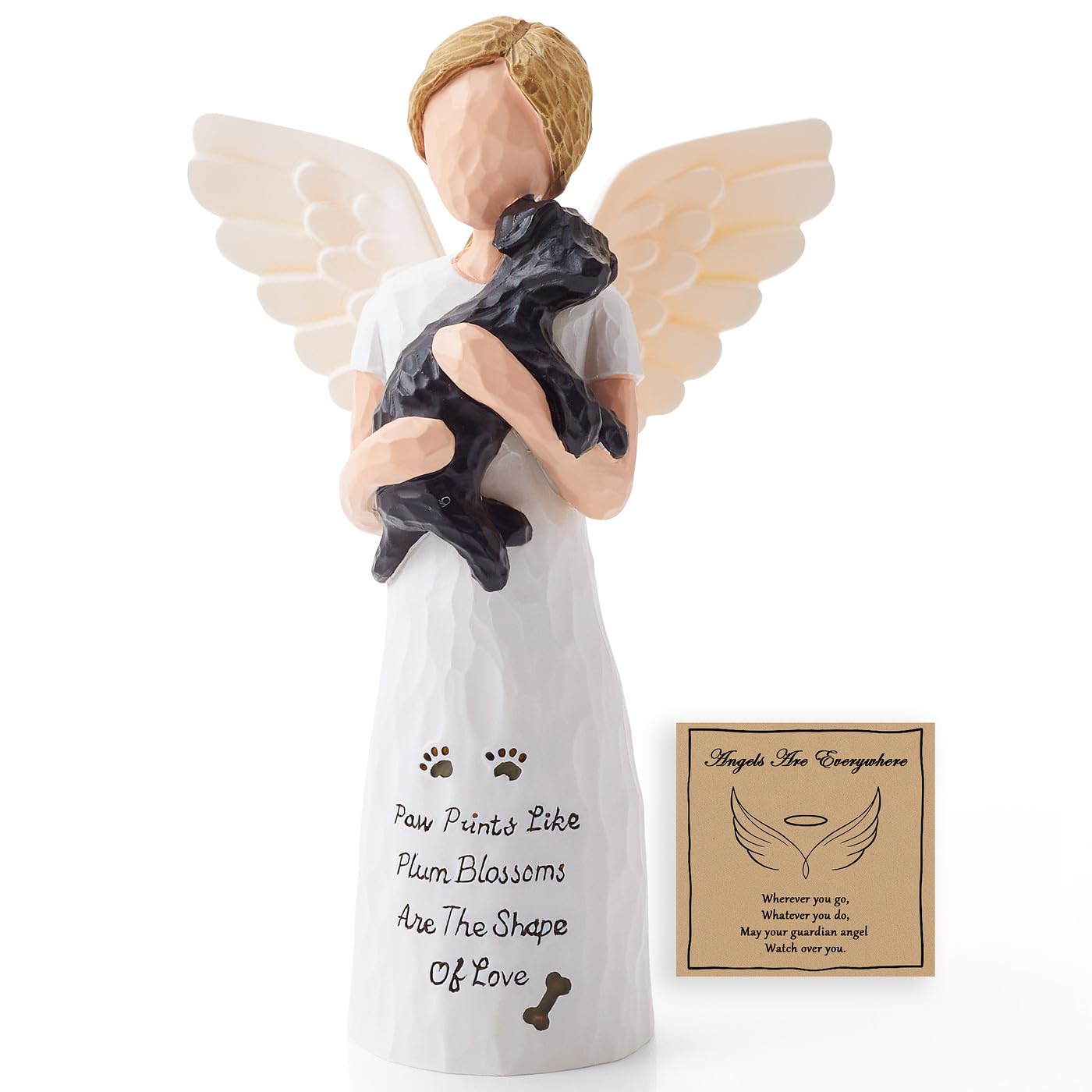 Cadeau commémoratif pour femme avec statue d'ange pour chien noir
