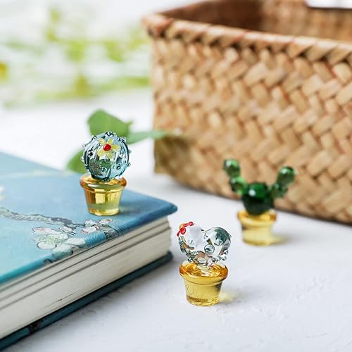Miniatura 3 de 5 figuras de cactus soplado de vidrio hecho a mano, figuras coleccionables de escritorio de mesa, plantas de simulación para decoración para el Día