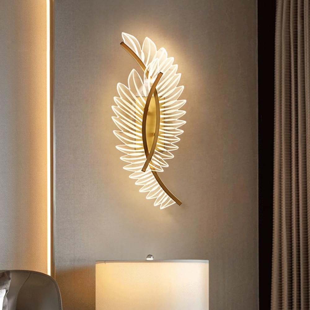 LED Wandleuchte Nordic Romantische Art Acryl Feder Flügel Kupfer Innen Wandlampe Modern Nachttisch Wandbeleuchtung Loft Wohnzimmer Schlafzimmer Wandlicht Flur Gold Treppen Kinderzimmer Wohnkultur 24W