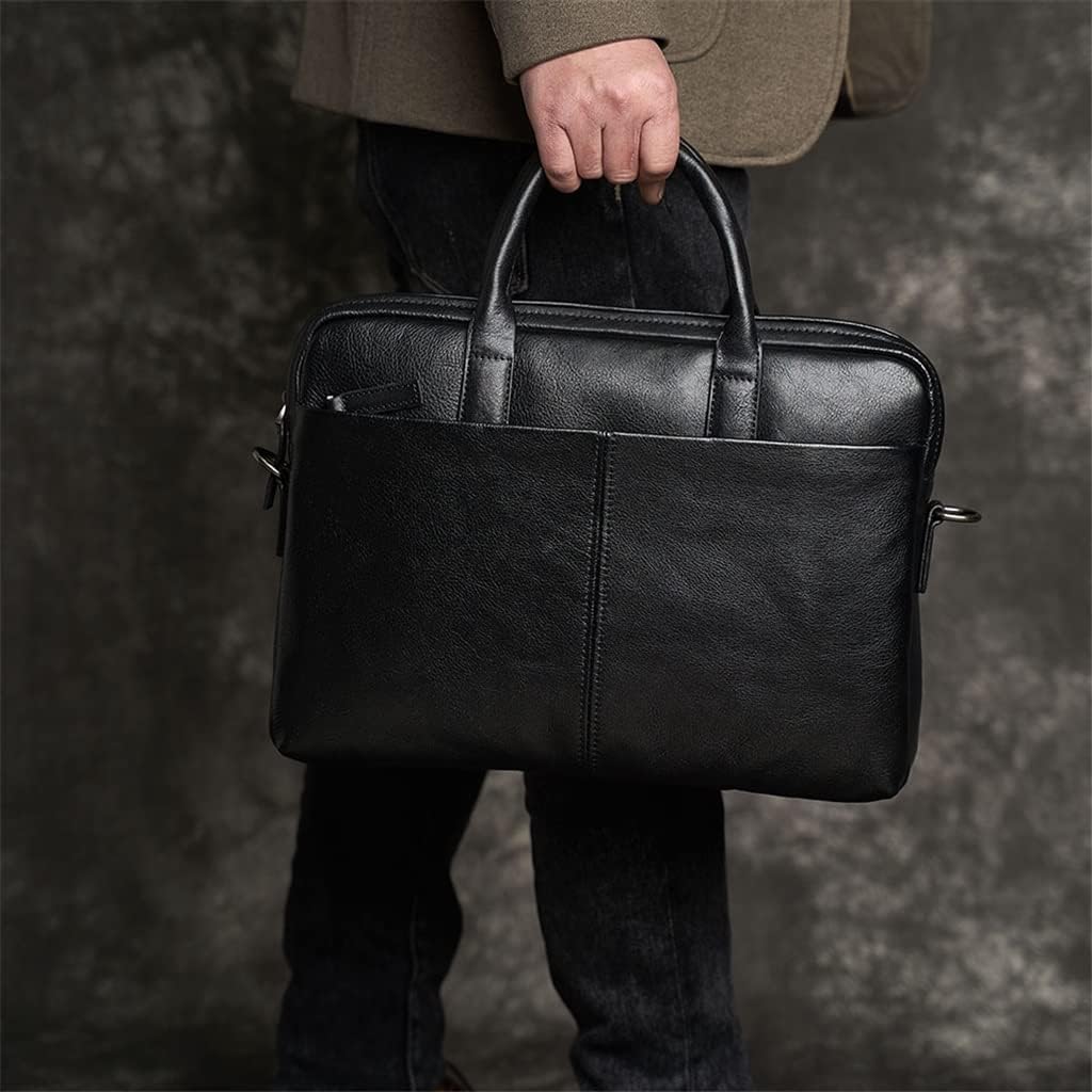 HBJWOV Leather Briefcase Men Bag Business Handbag Male Laptop Shoulder Bags Black Briefcase