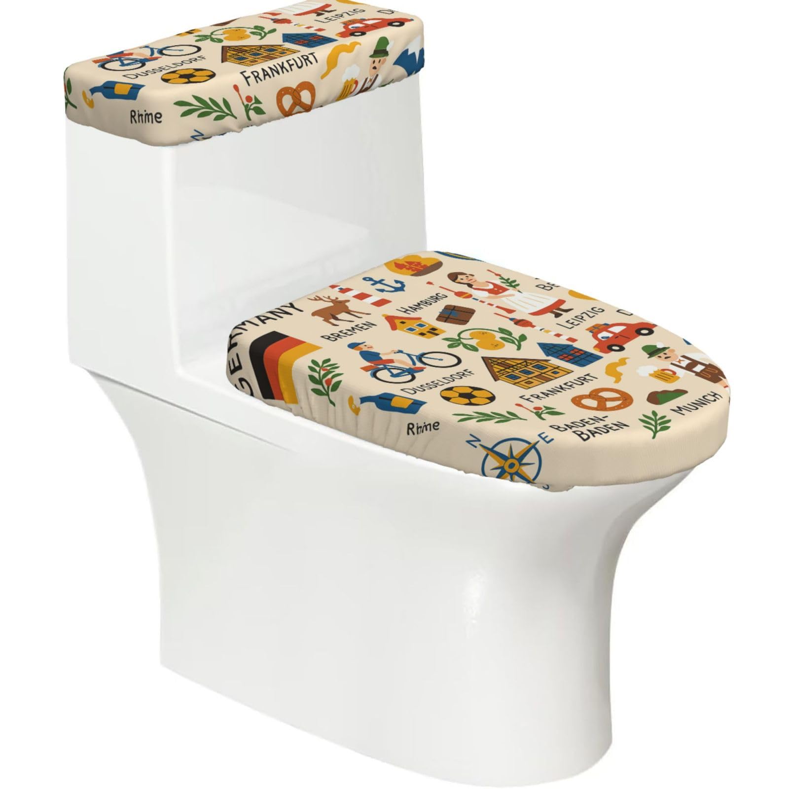 Germany Cultural Symbols Illu Print Toilet Seat Lid And Tank Covers Universal Fit Smooth Seat Cushion Easy To Clean For Home Hotel