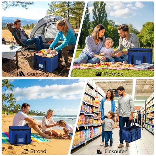 Beautyshow 40L Kühltasche Groß Einkaufstasche Dauerhaft Isoliertasche Faltbar Picknicktasche Gefriertasche für Einkauf Picknick Camping Strand Lebensmittellieferung BBQ Outdoor Reisen Auto, Upgrade