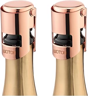 WOTOR Champagne Stoppers with Stainless Steel Champagne Bottle Stopper with Food Grade Silicone Reusable Champagne Cork, Saver Suitable for Champagne, Cava, Prosecco, Sparkling Wine (Rosegold, 2pack)