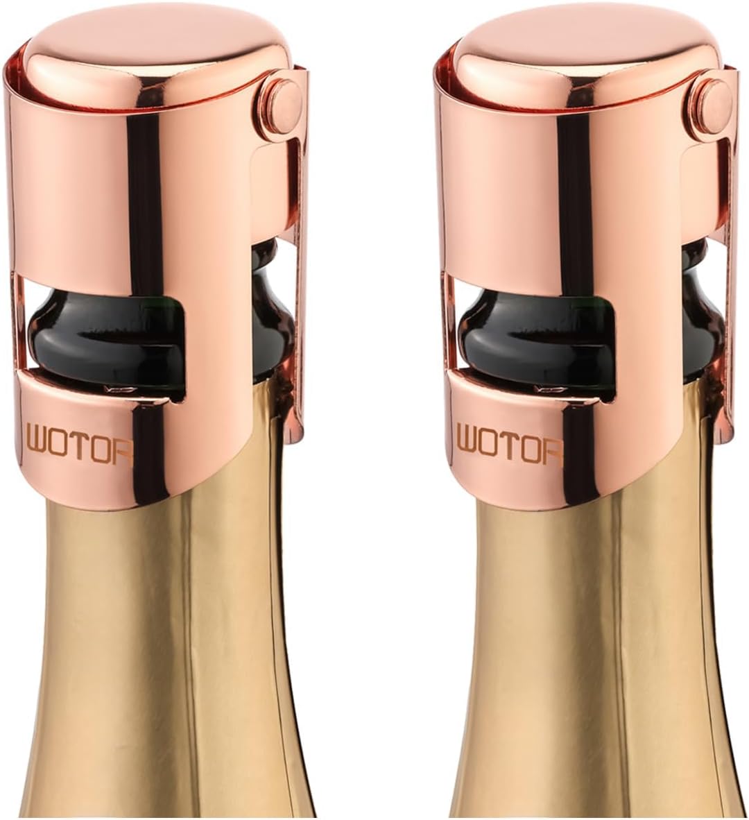 WOTOR Champagne Stoppers with Stainless Steel Champagne Bottle Stopper with Food Grade Silicone Reusable Champagne Cork, Saver Suitable for Champagne, Cava, Prosecco, Sparkling Wine (Rosegold, 2pack)