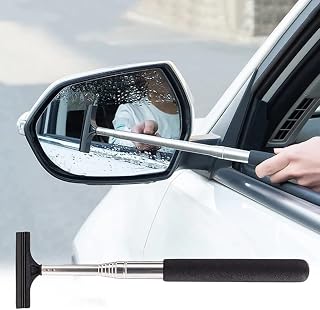Retractable Car Rearview Mirror Wiper Portable Auto Mirror Squeegee Cleaner Long Handle Car Cleaning Tool Mirror Glass Mist Cleaner, Length Up to 98cm/38.6inch (Black)