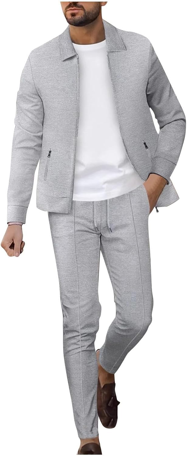 Cambkatl Men's Long Sleeve Tracksuit Sets Casual Button Down Lapel Shirt & Jogger Pants 2 Piece Outdoor Workout Beach Outfits