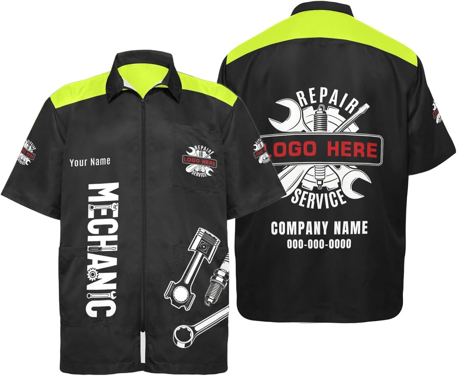 Custom Mechanic Work Shirts with Logo & Name, Personalized Men Auto Repair Workwear Automotive Uniform Jacket Smock