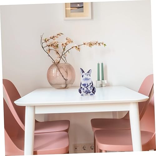 Miniatura 4 de Garneck Adorno de conejo de porcelana azul y blanca Conejito Decoración para pasteles Centro de mesa de conejo Escultura de conejito Año Nuevo 2023