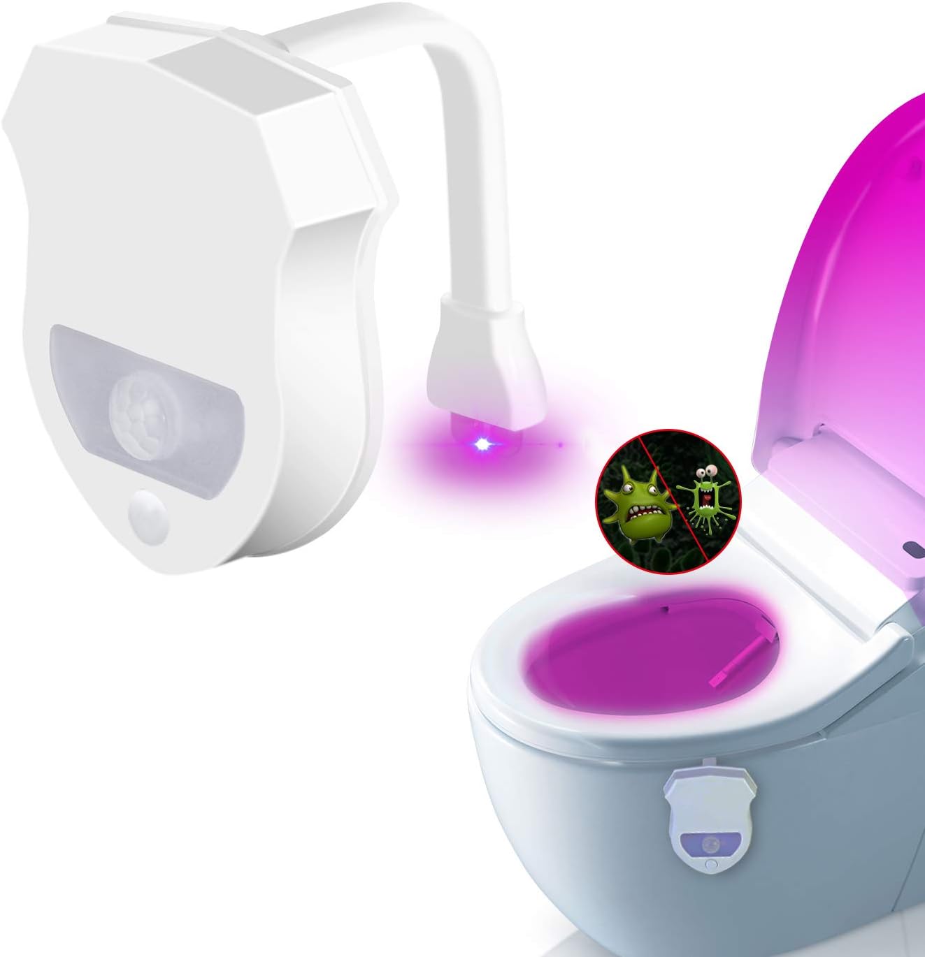 Toilet Bowl Light, JESWELL Ultraviolet Sterilization LED Toilet Light Motion Sensor, Battery Operated, 8 Colour Changing, Fit Any Toilet