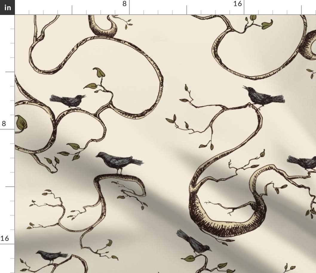 Spoonflower Fabric - Birds Branches Tree Halloween Printed on Petal Signature Cotton Fabric by The Yard - Sewing Quilting Apparel Crafts Decor