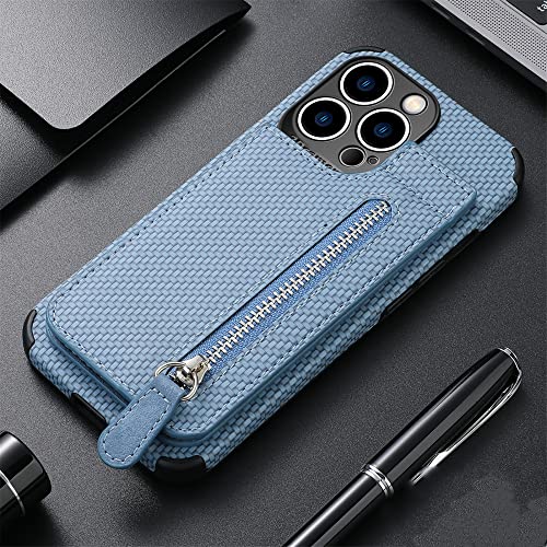 Étui iPhone 11 Pro Max en cuir bleu avec fermeture éclair et porte-cartes