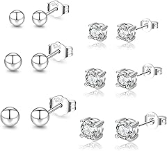 EXGOX Sterling Silver Stud Earrings For Women 6 Pairs Silver Ball Earrings Hypoallergenic Tiny Cartilage Silver Earrings Studs Set With Cubic Zirconia For Girls Women Men 2/3/4 mm