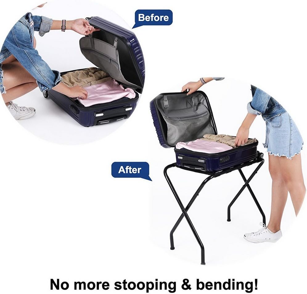 Portable Metal Luggage Rack, Black