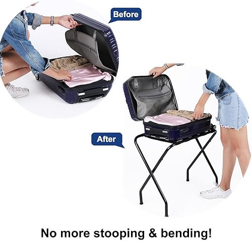 Miniatura 7 de Portaequipajes plegable de metal, 26.77 x 15.75 x 22 pulgadas, portátil, de acero, plegable, para maleta, para habitación de invitados, dormitorio,