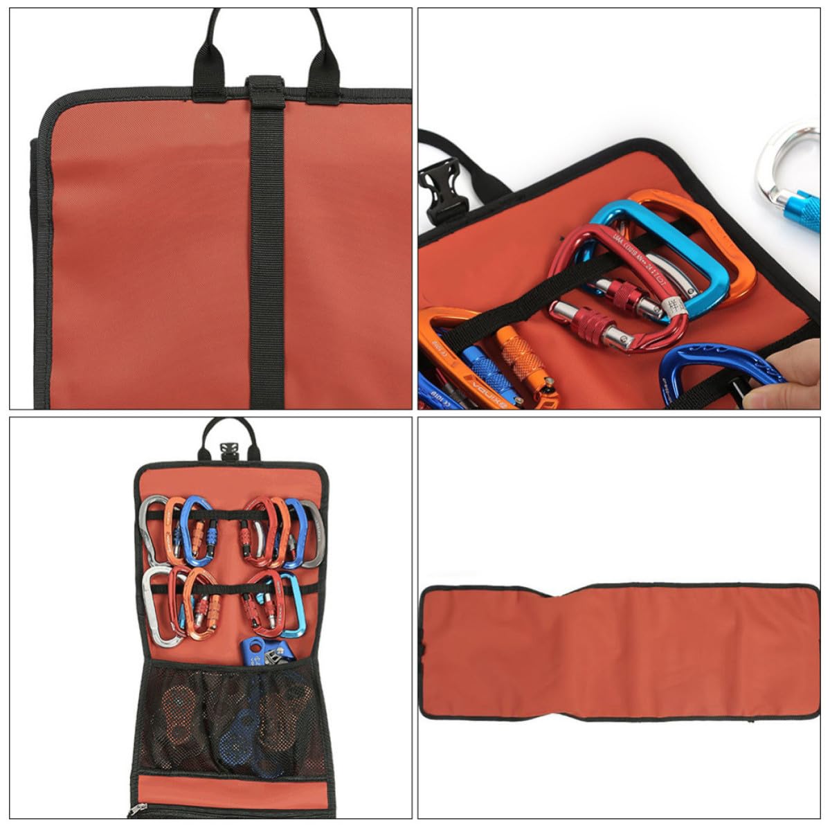 Borsa Porta Corda da Arrampicata Pieghevole in Nylon Arancia | Organizer per Attrezzatura, Portatile e Antigraffio, per Moschettone e Gancio