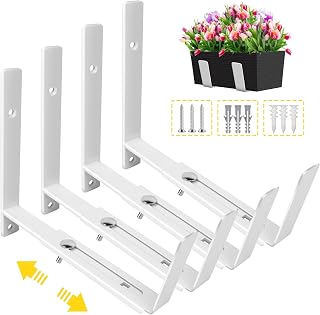 LukLoy Adjustable Window Box Brackets, 4 Pack Planter Box Brackets, White | Wall Mount, Heavy-Duty Reinforced Steel, Fits 6-12 in Window Planter Boxes, 70 Lbs Capacity, Flower Boxes Bracket for Outdoor