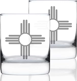 Bevvee New Mexico Flag - Whiskey Rocks Glasses - Set of 2 - State Themed Drinking Decor and Gifts for New Mexicans - 10.25 Ounce
