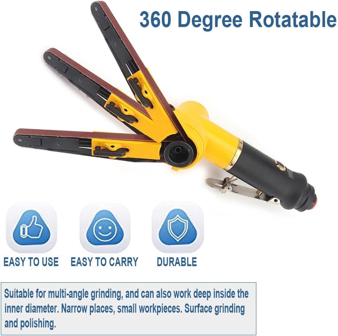 Sander, Polisher 3/8" Pneumatic Sanding Machine Air Belt Sander Polishing Tools With Sanding Belts for Air Compressor Kit 10 * 330MM(Belt sander set)
