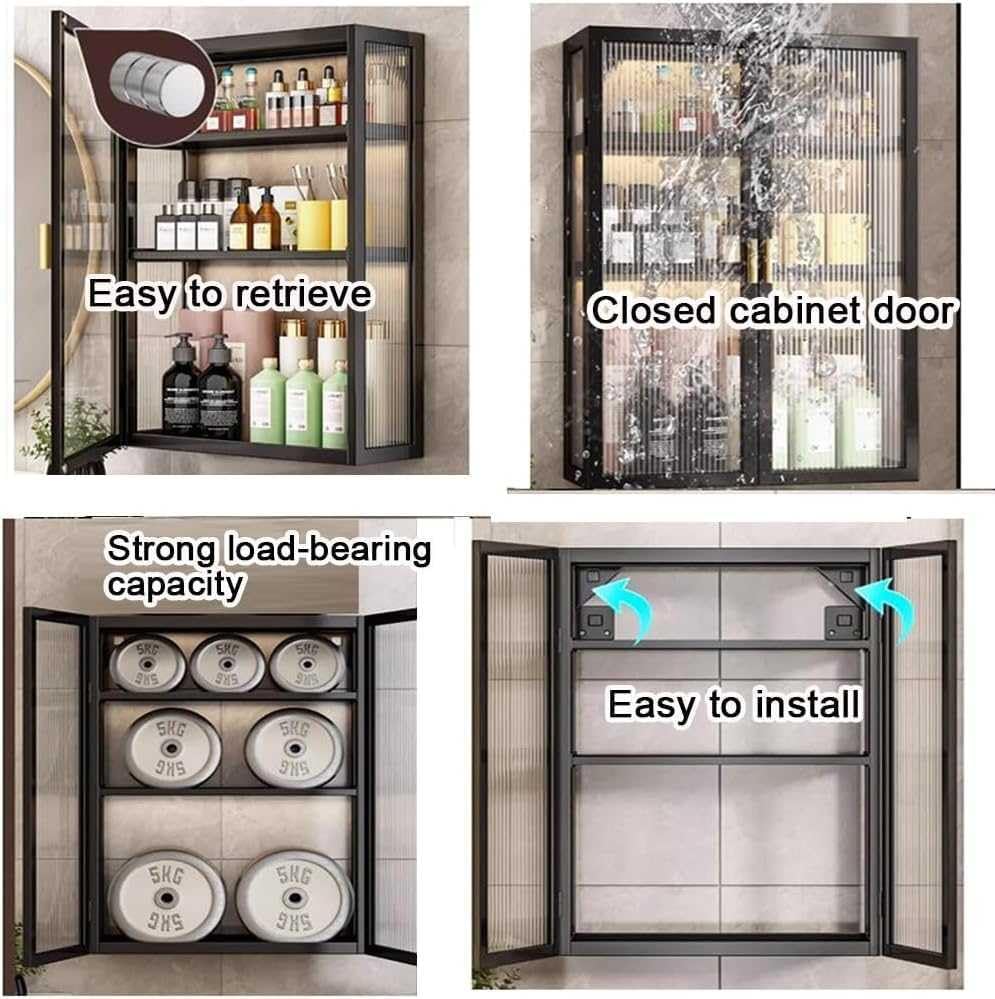 Wall Mounted Bathroom Storage Cabinet - 3-Tier Space-Saving Organizer for Kitchen & Bathroom, Stylish Wall Rack for Living Room, Efficient Home Storage Solution