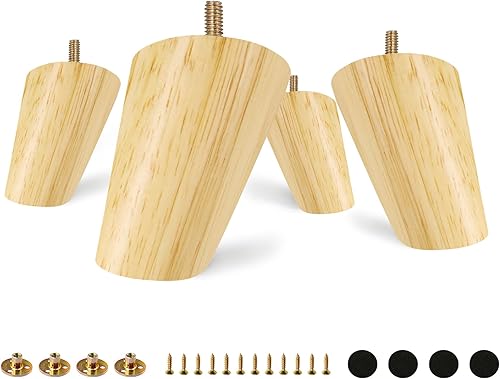 Miniatura 29 de FoDau770 Patas de Muebles de Madera de Caucho de 9 Pulgadas, Patas de Madera Rectas Cónicas de Mediados de Siglo para Sofá, Juego de 4, Patas