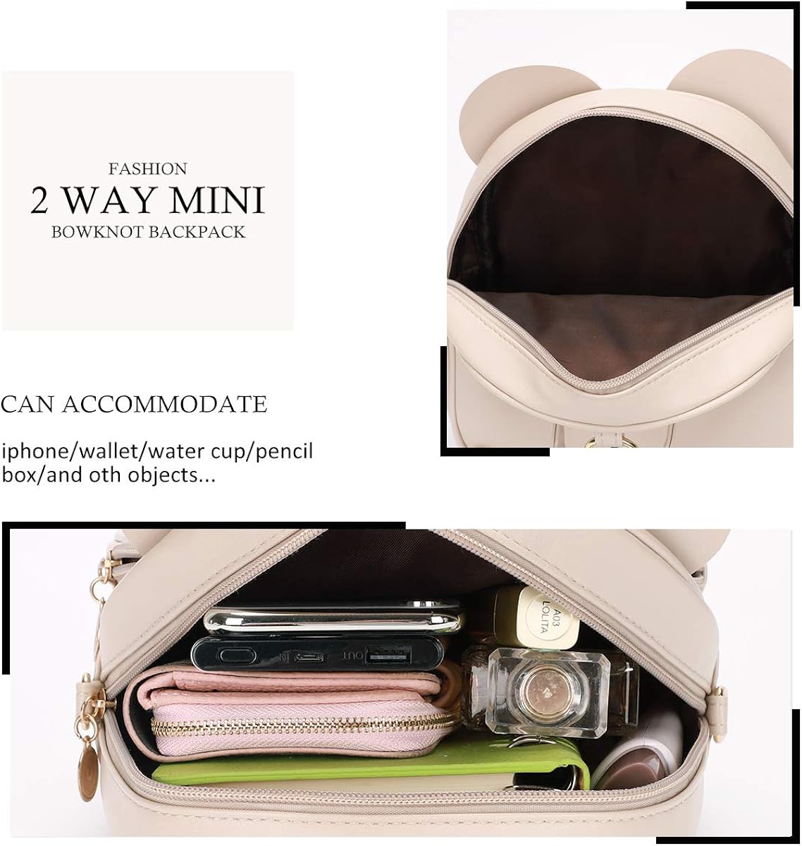 Miniatura 4 de KL928 - Mochila mini con diseño de lunares lindo y moño para niñas convertible a bandolera y bolso para mujeres