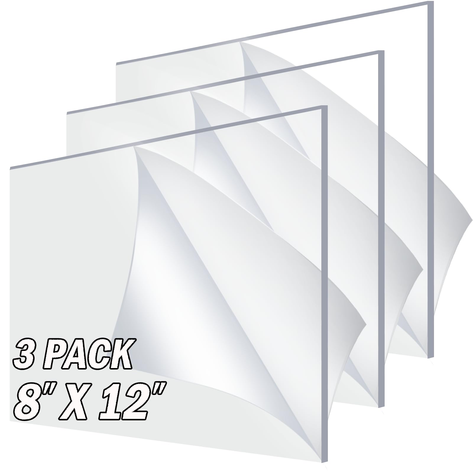 3 Pack Acrylic Sheet Plexiglass 8" x 12" x 1/8" Thick, Clear Cast 3mm 8x12 Plexi Glass Panel Use for Craft Projects, Picture Frames, Laser Engraving Sign Blanks or Cutting to Display Sizes.
