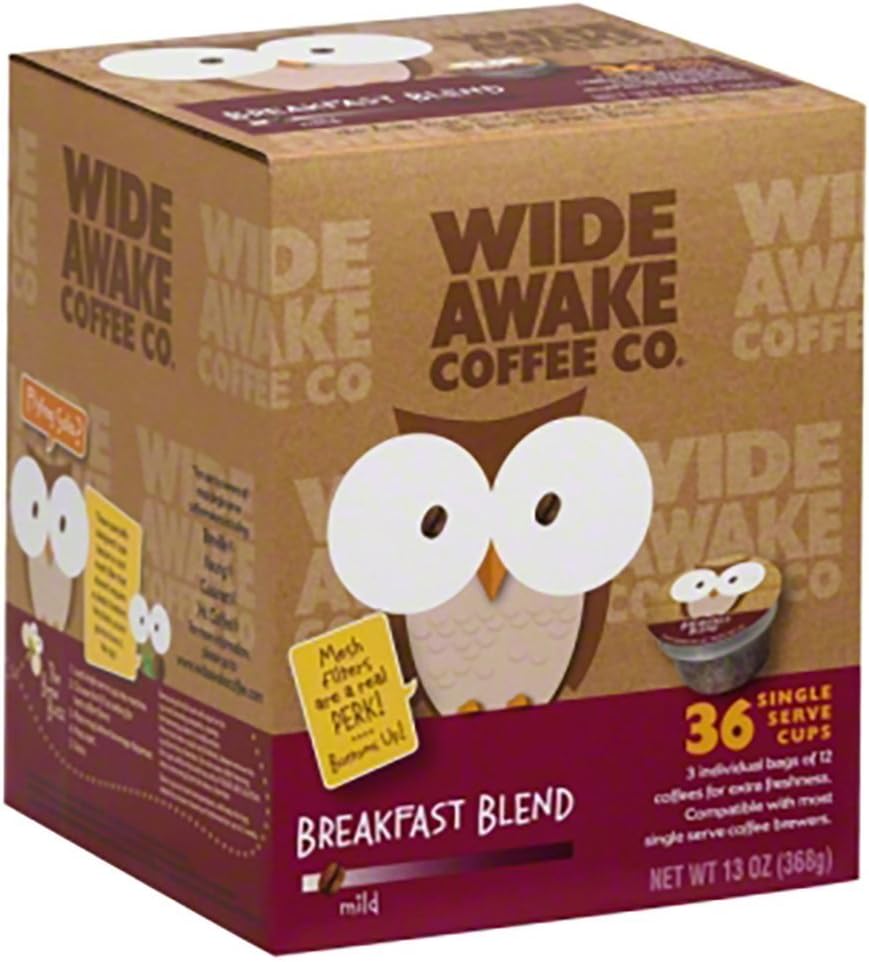 Wide Awake CoffeeBreakfast Blend K-cups 13oz Package - Contains 40 Keurig Compatible Single Serve Cups
