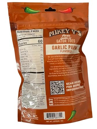 Mikey Vs Garlic Parmesan Gator Toes Deep-Fried Garlic Snacks, Crunchy Cheesy Bites, 3 oz Bag