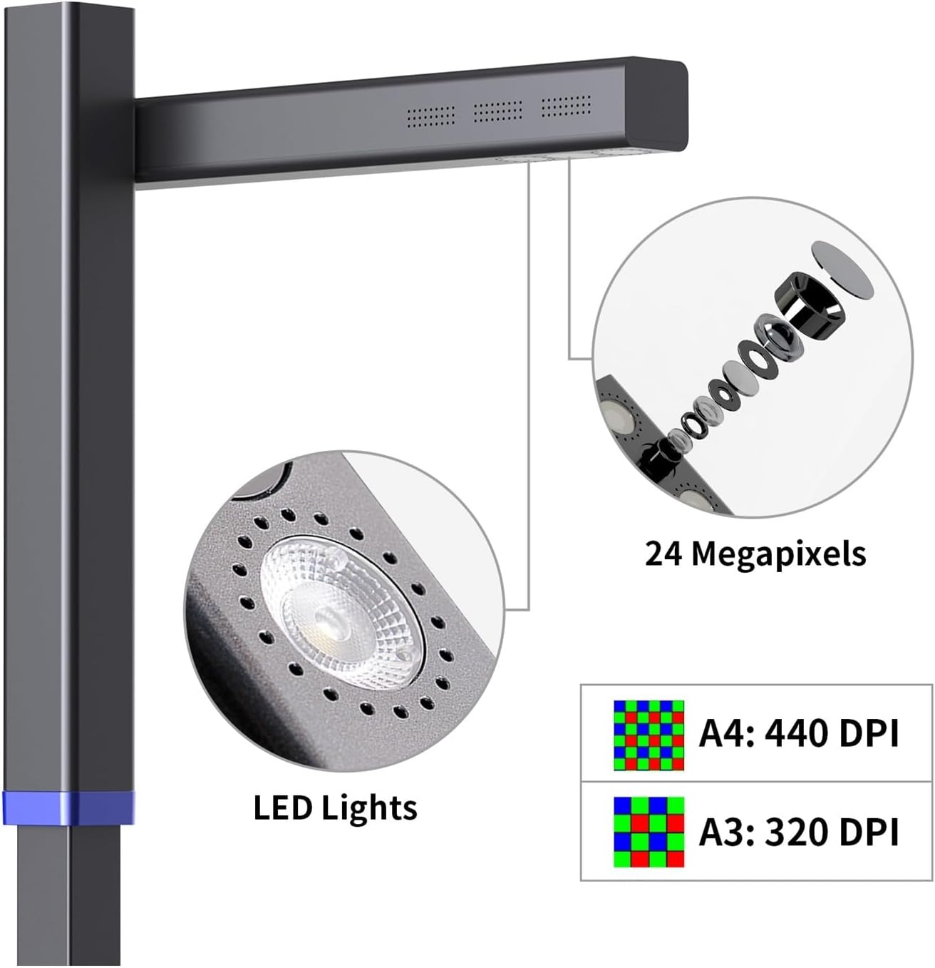 ドキュメントスキャナー ブックスキャナー、24MP ドキュメントスキャナー、ポータブル USB ドキュメントカメラ、スキャンマックス