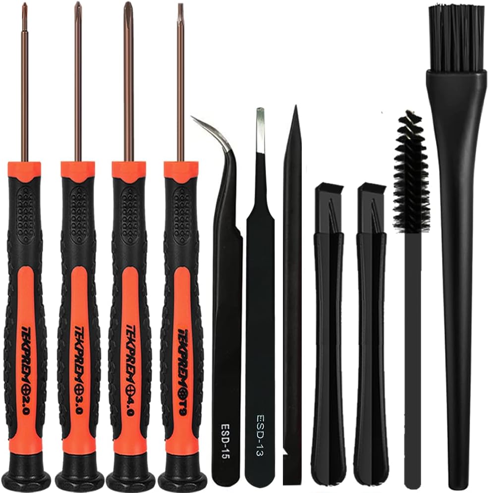 Cleaning Repair Kit for PS5 PS4 PS3,TEKPREM 14 pcs screwdriver with T9 Torx Screwdriver & PH00,Ph0,Ph1 Phillips Screwdrivers,Brushes,Tweezers