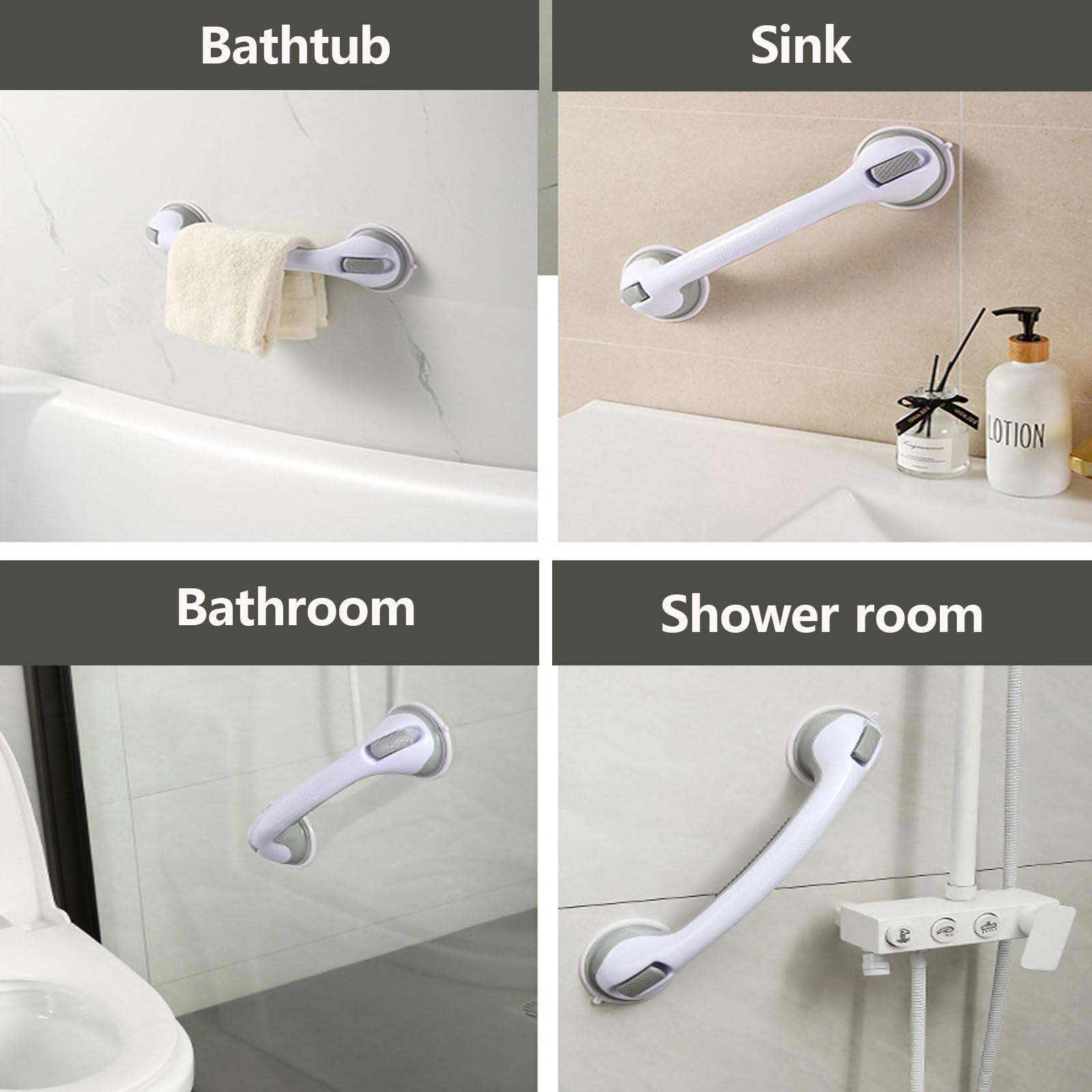 Genérico 2 Piezas Asa de Seguridad para Baño, 33 cm, Asidero Baño Ventosa, Manija de la Ducha, para Personas Mayores, No Requiere Perforación, Ducha de Apoyo,Gris,2 Pack