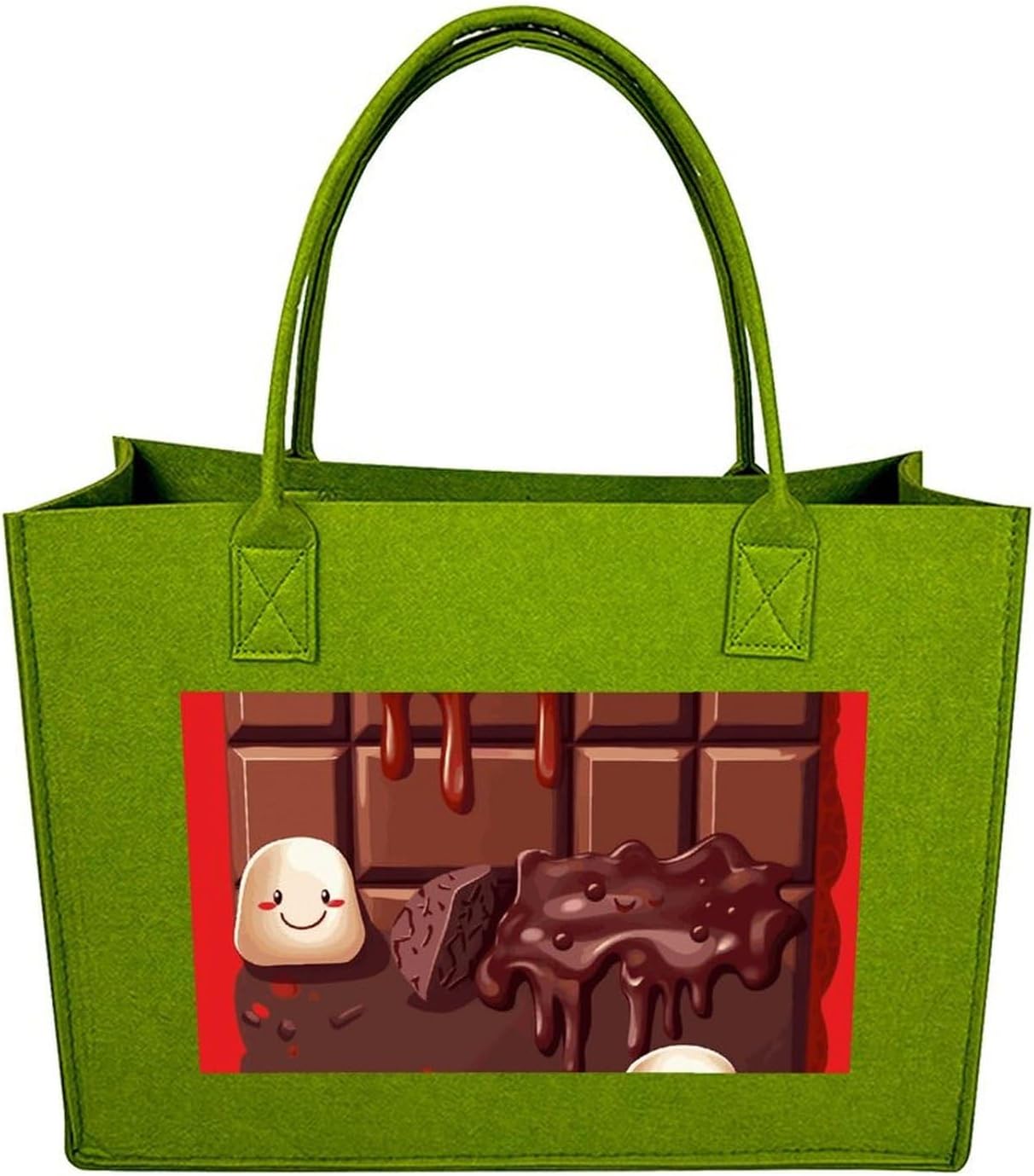 Cartoon Chocolate Tote Bag for Unisex, Large Felt Shopping Bag with Handles, Handbag, Reusable Gift Bag