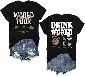 DIOMMELL Drink Around The World T-Shirt World Tour Round Neck Shirt Holiday Shirts