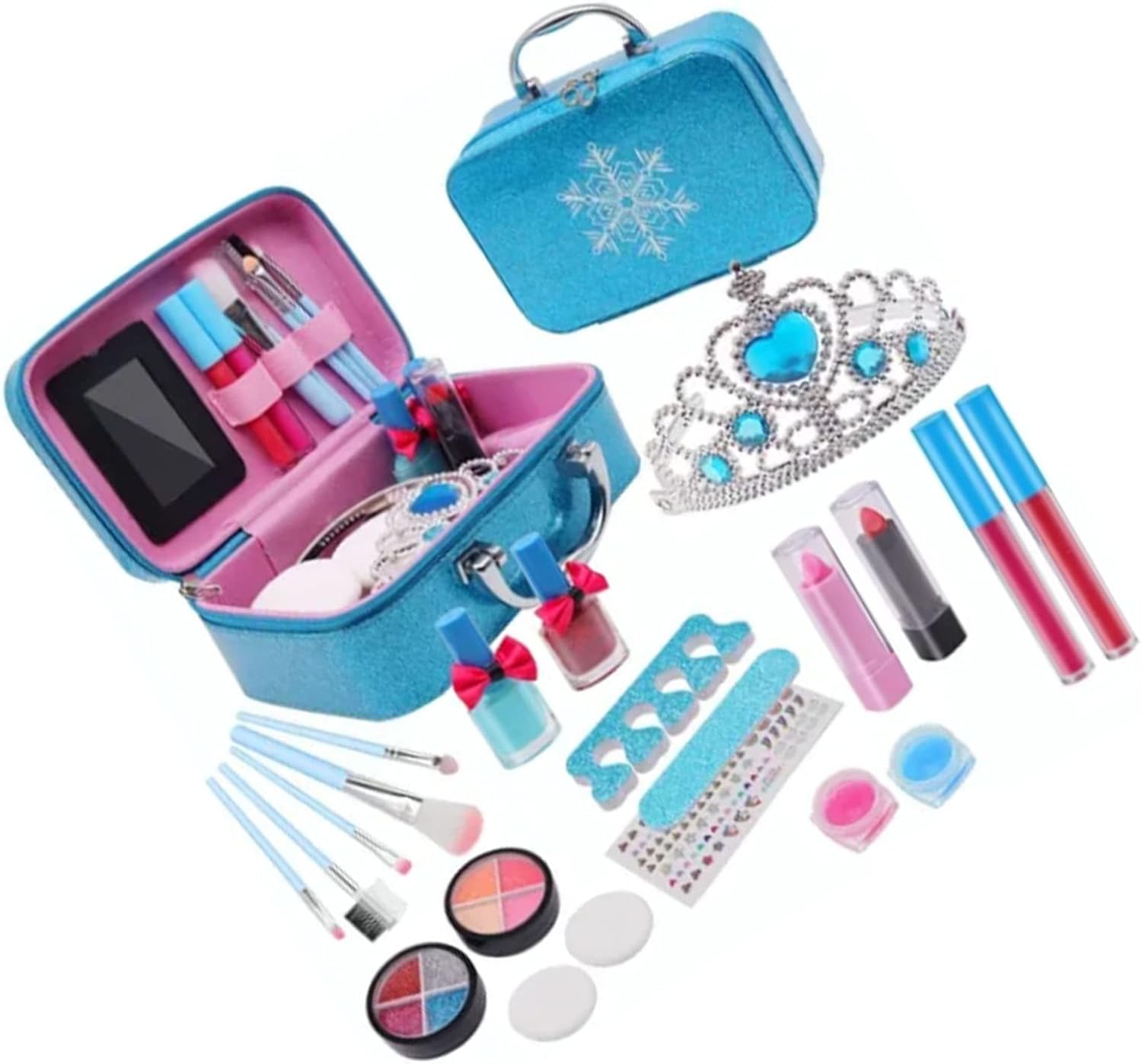 Kids Makeup Set, Frozen Themed, Washable Portable Beauty Cosmetics Kit, Rich Makeup Toys for Birthday Parties, Makeup Classes, Halloween Costumes