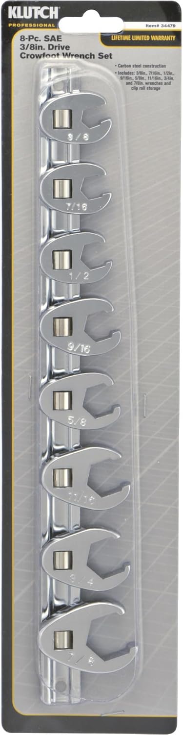 Klutch 3/8in. Drive Crowfoot Flare Nut Wrench Set - 8-Pc. SAE