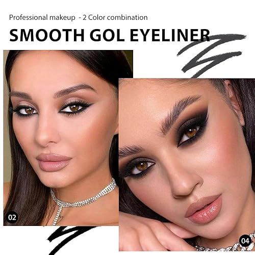Miniatura 2 de Kaely 2 lápices delineadores de ojos de gel negro y gris, delineador de ojos en crema natural, impermeable, a prueba de manchas, paleta de sombra de