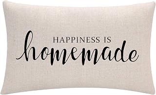 ULOVE LOVE YOURSELF Home Quotes Lumber Decorative Pillowcases “Happiness is Homemade” Farmhouse Throw Pillow Cover 12 x 20 Inch Rustic Family Words Country Decor for Sofa/Couch/Porch