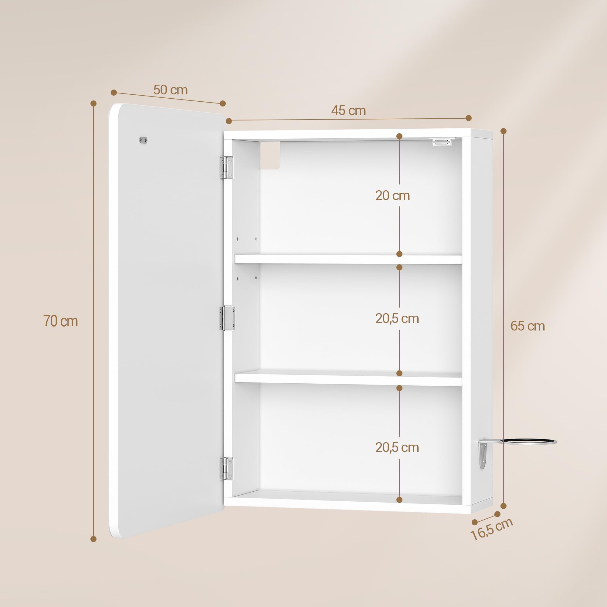 Hzuaneri Armario Espejo Baño, Armario Baño Pared con Espejo y Luz LED, 3 Temperaturas de Color Regulables, Estantes Ajustables, 16,5 x 50 x 70 cm, Blanco MC30103XEU