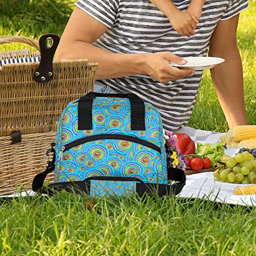 Insulated Lunch Bag Women Men Digital Art Circles Round Large Reusable Lunch Box Leakproof Lunch Tote Bag Cooler Bag With Adjustable Shoulder Strap Travel Picnic Work Beach #TOP1