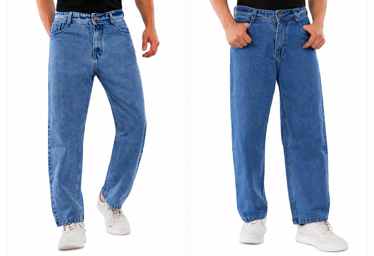 tiwax Men's Baggy Fit Blue Denim Jeans with Textured Pattern Pack of 2-picture-10