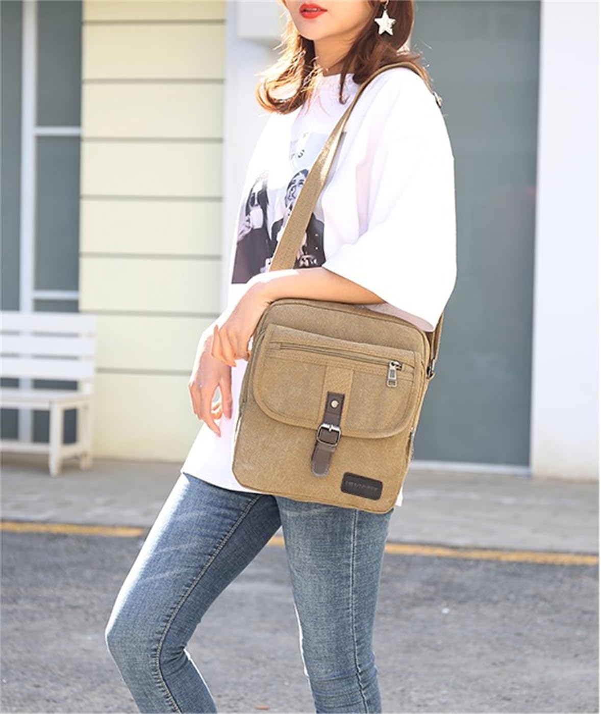 Men and Women's Messenger Bags Anti Theft Crossbody Bag Canvas Purse Sling Bag With Multi Pocketsfor Work School Travel - Image 2