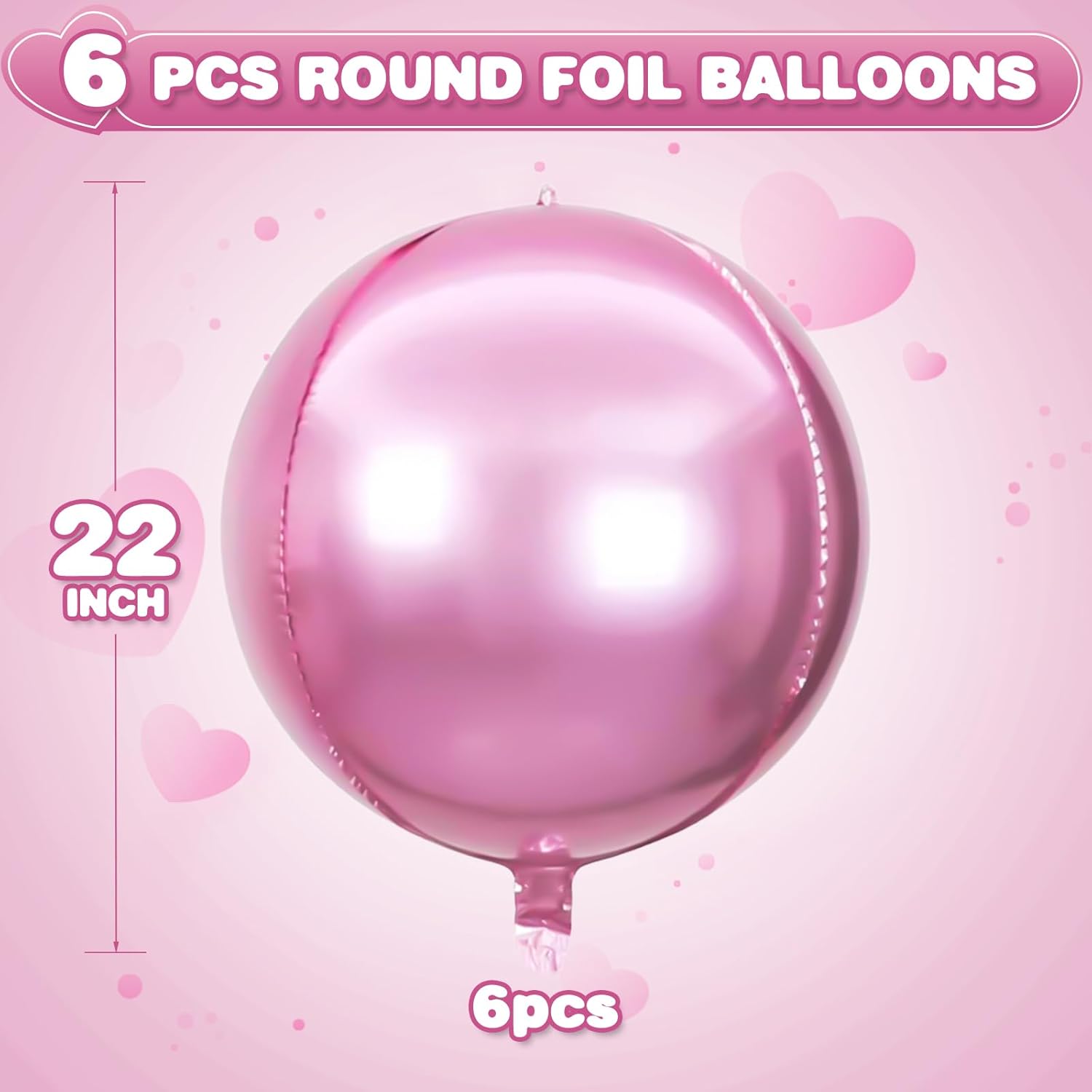 6Pcs Pink Round Foil Balloons,Giant 4D Round Ball Balloons,22 Inch Metallic Pink Balloon for Valentine's Day Birthday Wedding Graduation Prom Party Decorations - Image 2